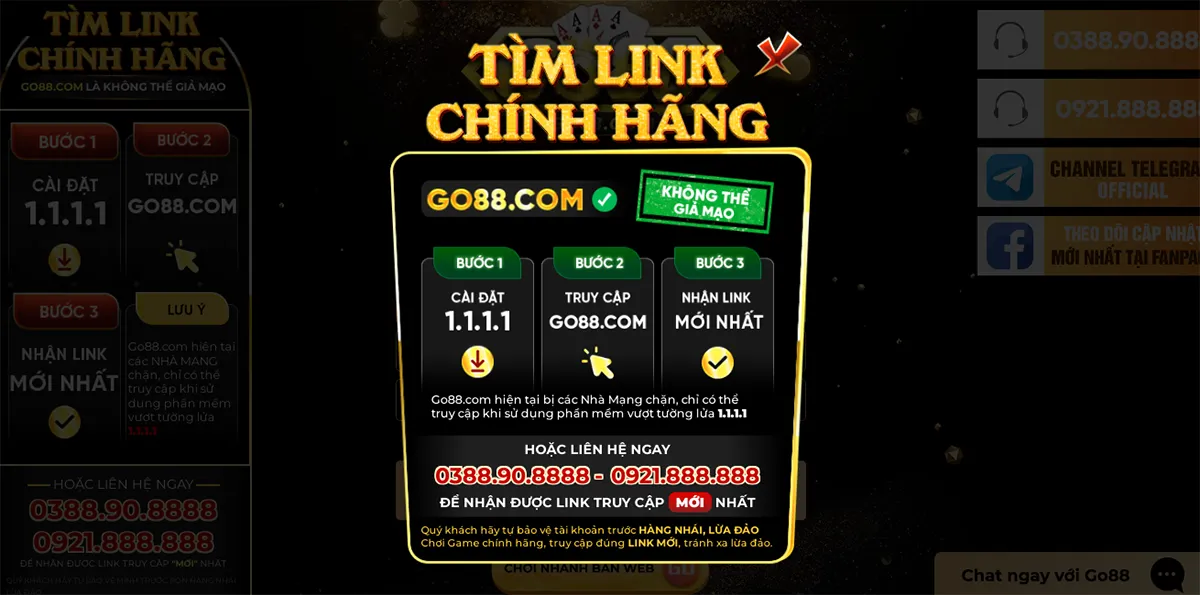 Truy cập link Go88 chính hãng để tránh giả mạo