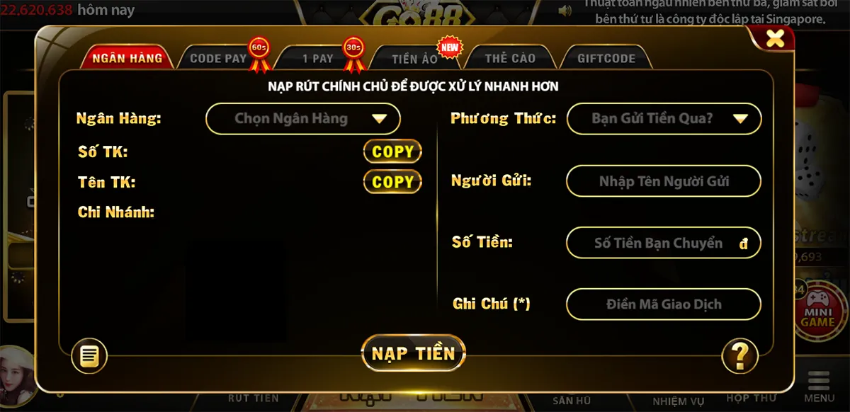 Hướng dẫn nạp tiền Go88